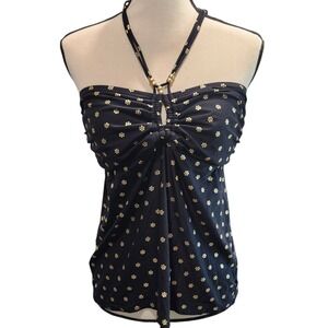 Coco Reef Black Floral Halter Bandini Top With Wire Bra 36D NWT